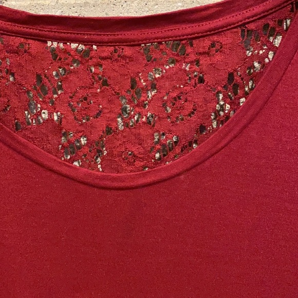 Deep red scoop neck top with sheer lace back - Picture 11 of 12